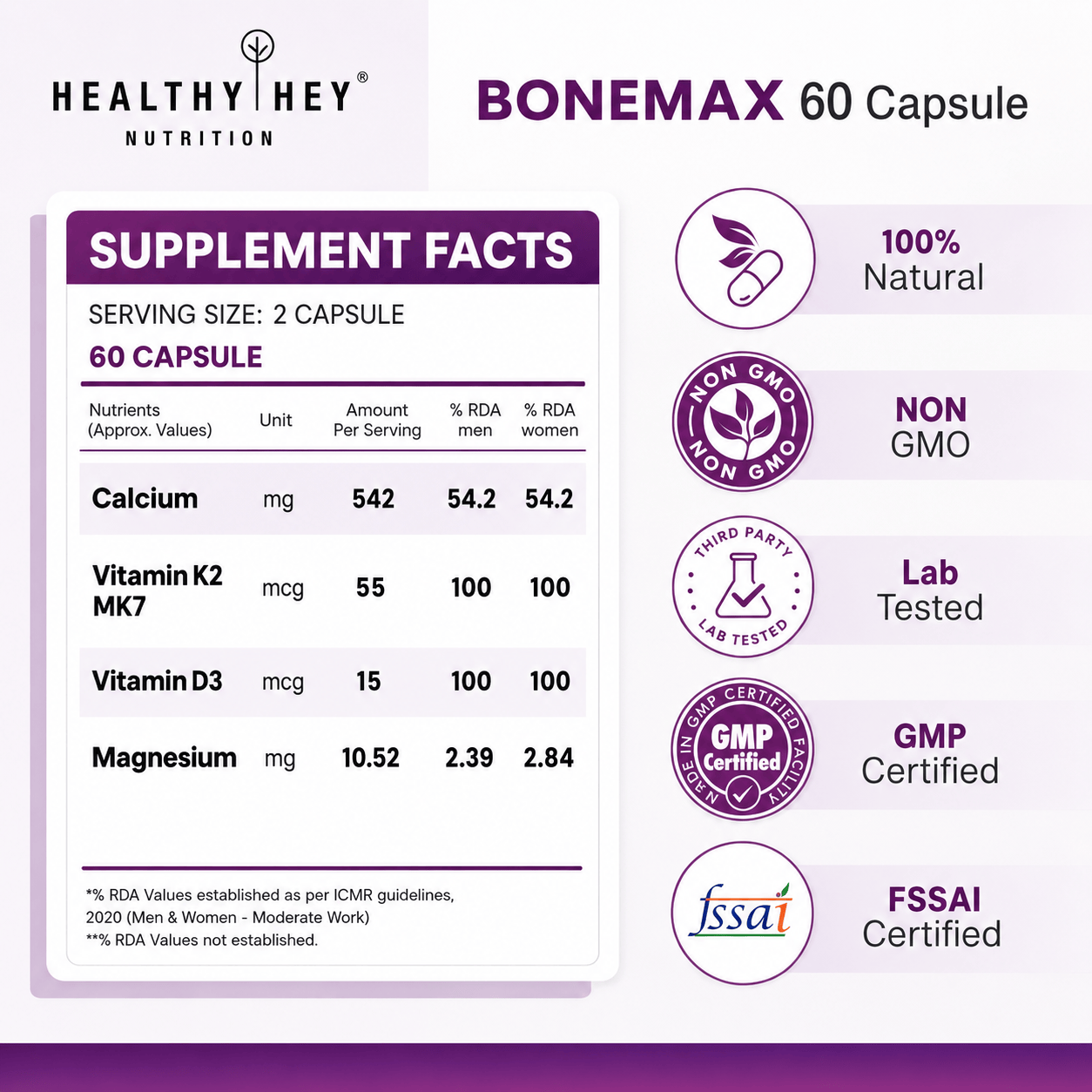 HealthyHey Nutrition Capsule BoneMax Calcium with Magnesium, Bone Health Complex Vitamin D3 & Vitamin K2- Mk7 - BoneMax