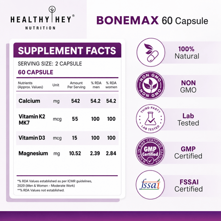 HealthyHey Nutrition Capsule BoneMax Calcium with Magnesium, Bone Health Complex Vitamin D3 & Vitamin K2- Mk7 - BoneMax