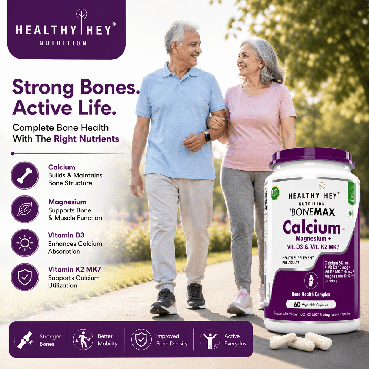 HealthyHey Nutrition Capsule BoneMax Calcium with Magnesium, Bone Health Complex Vitamin D3 & Vitamin K2- Mk7 - BoneMax