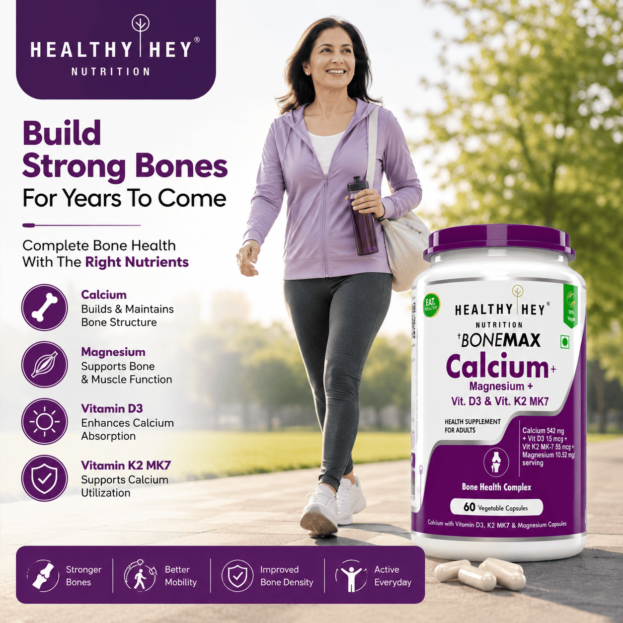 HealthyHey Nutrition Capsule BoneMax Calcium with Magnesium, Bone Health Complex Vitamin D3 & Vitamin K2- Mk7 - BoneMax
