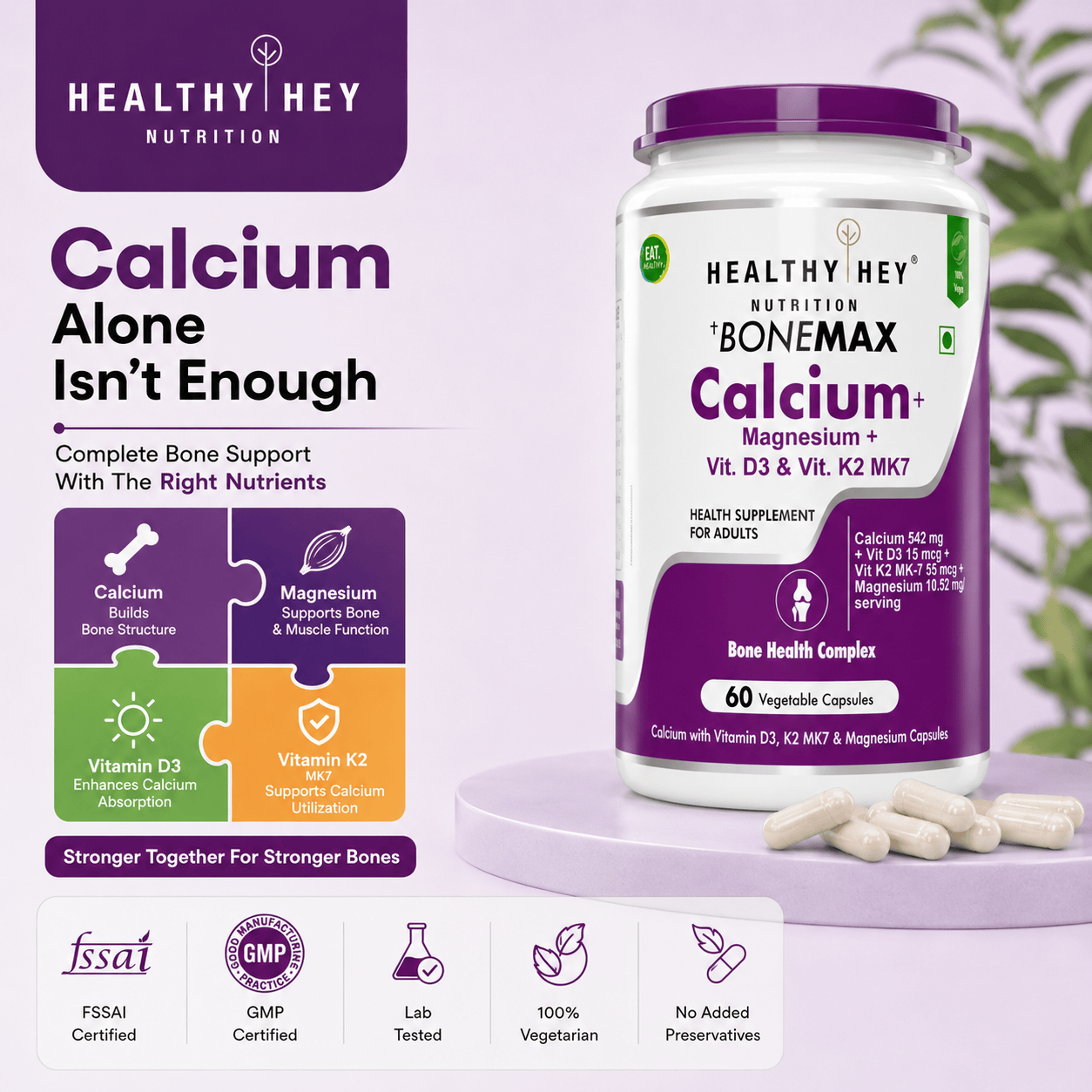 HealthyHey Nutrition Capsule BoneMax Calcium with Magnesium, Bone Health Complex Vitamin D3 & Vitamin K2- Mk7 - BoneMax