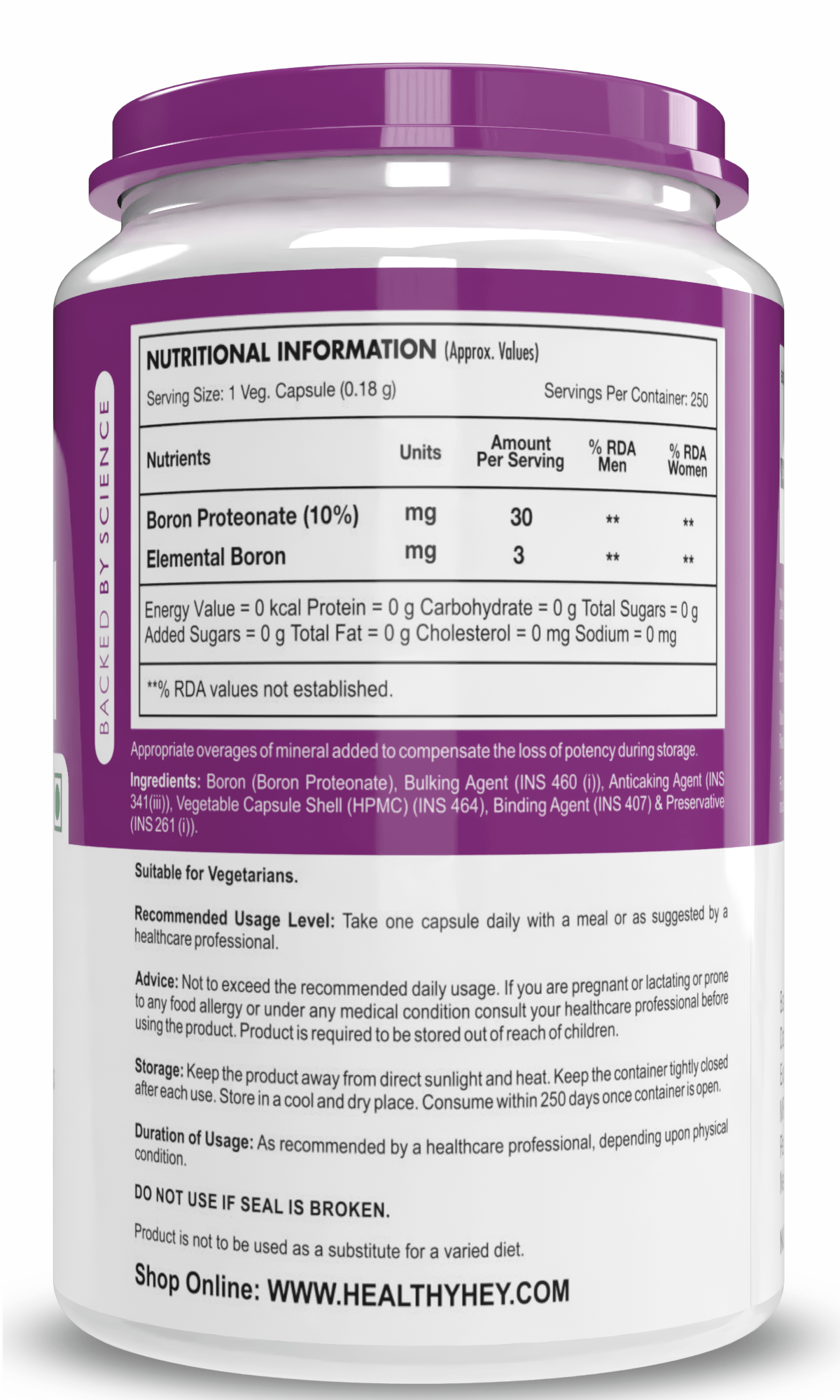 HealthyHey Nutrition Capsule Boron 3 mg,Support bone Health & testosterone levels -Trace Mineral -100% Chelated - Boost Testostrone & Promote Bone Health-120 Veg Capsule