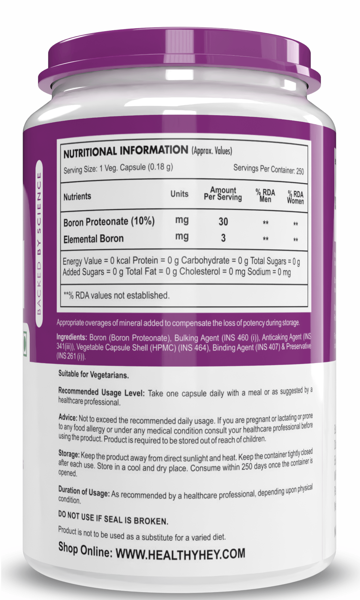 HealthyHey Nutrition Capsule Boron 3 mg,Support bone Health & testosterone levels -Trace Mineral -100% Chelated - Boost Testostrone & Promote Bone Health-120 Veg Capsule