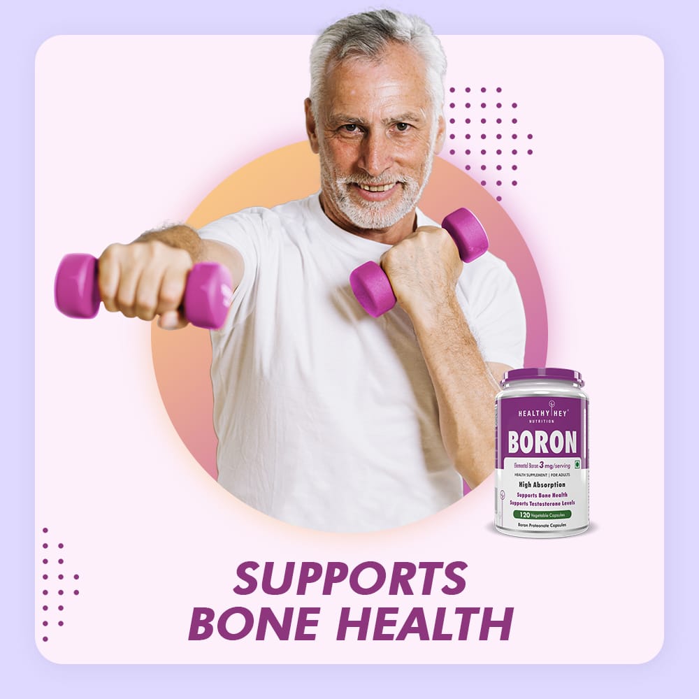 HealthyHey Nutrition Capsule Boron 3 mg,Support bone Health & testosterone levels -Trace Mineral -100% Chelated - Boost Testostrone & Promote Bone Health-120 Veg Capsule