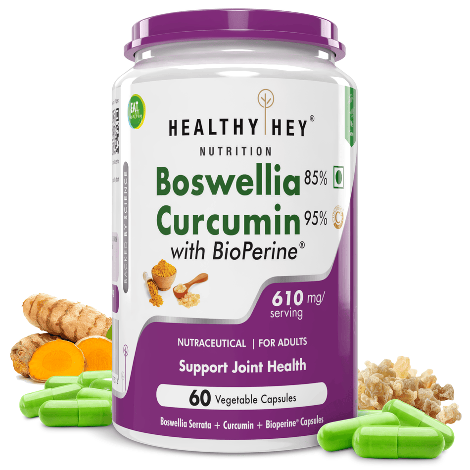 HealthyHey Nutrition Capsule Boswellia Serrata & Curcumin with Bioperine, Support Joint Health - Promote Joint Health - 60 Veg Capsules