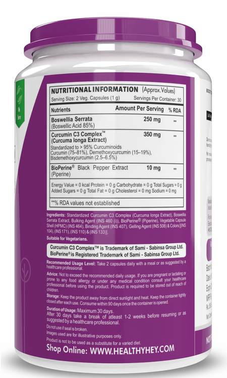 HealthyHey Nutrition Capsule Boswellia Serrata & Curcumin with Bioperine, Support Joint Health - Promote Joint Health - 60 Veg Capsules