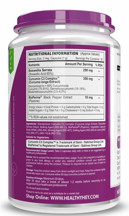 HealthyHey Nutrition Capsule Boswellia Serrata & Curcumin with Bioperine, Support Joint Health - Promote Joint Health - 60 Veg Capsules