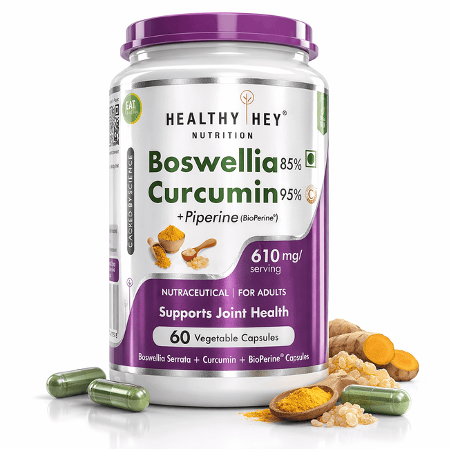HealthyHey Nutrition Capsule Boswellia Serrata & Curcumin with Bioperine, Support Joint Health - Promote Joint Health - 60 Veg Capsules