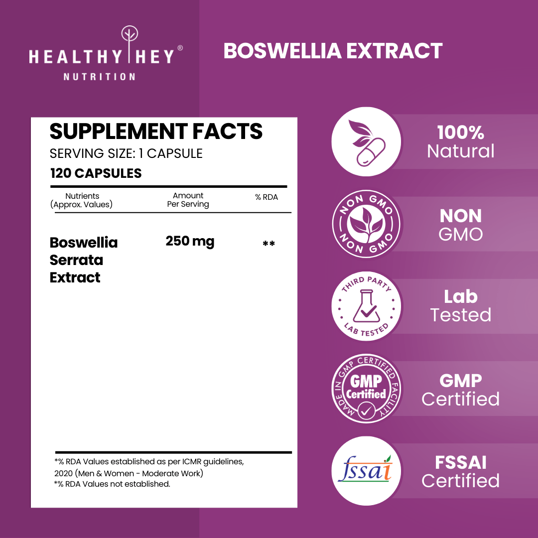HealthyHey Nutrition Capsule Boswellia Serrata Extract, Support Joint Health -120 Veg Capsules