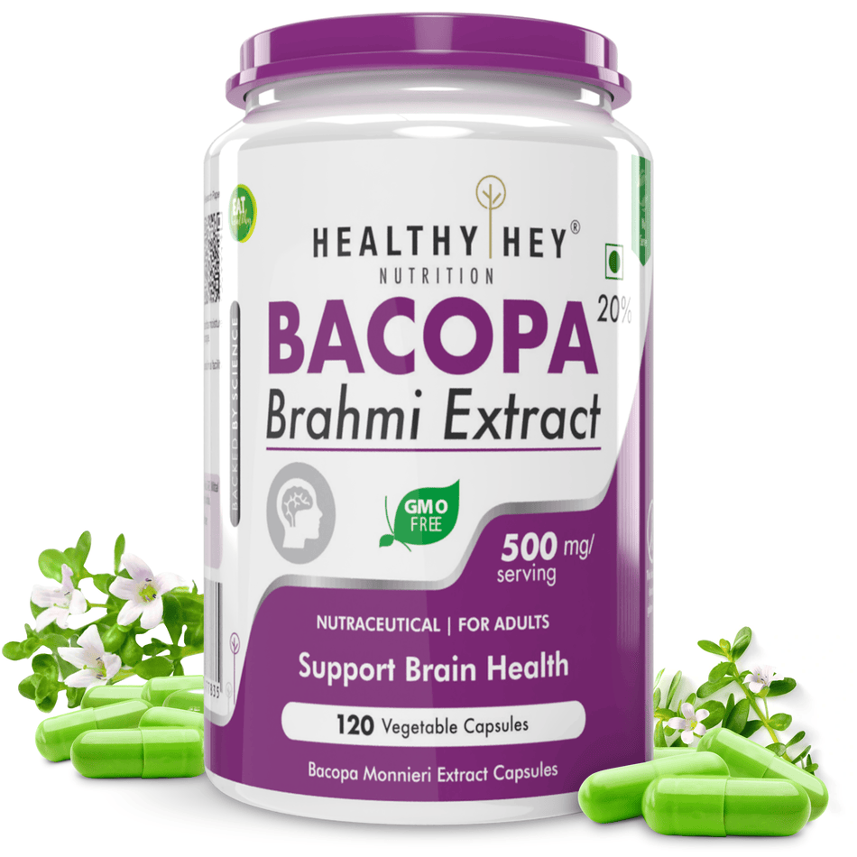 HealthyHey Nutrition Capsule Brahmi - Bacopa Monnieri Support Memory and Brain Health - 120 Veg Capsules