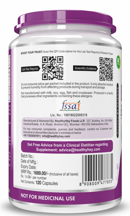 HealthyHey Nutrition Capsule Brahmi - Bacopa Monnieri Support Memory and Brain Health - 120 Veg Capsules