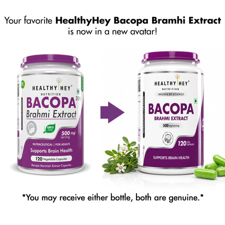 HealthyHey Nutrition Capsule Brahmi - Bacopa Monnieri Support Memory and Brain Health - 120 Veg Capsules