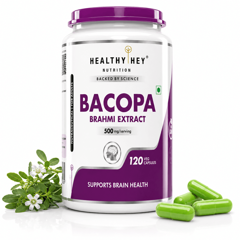 HealthyHey Nutrition Capsule Brahmi - Bacopa Monnieri Support Memory and Brain Health - 120 Veg Capsules