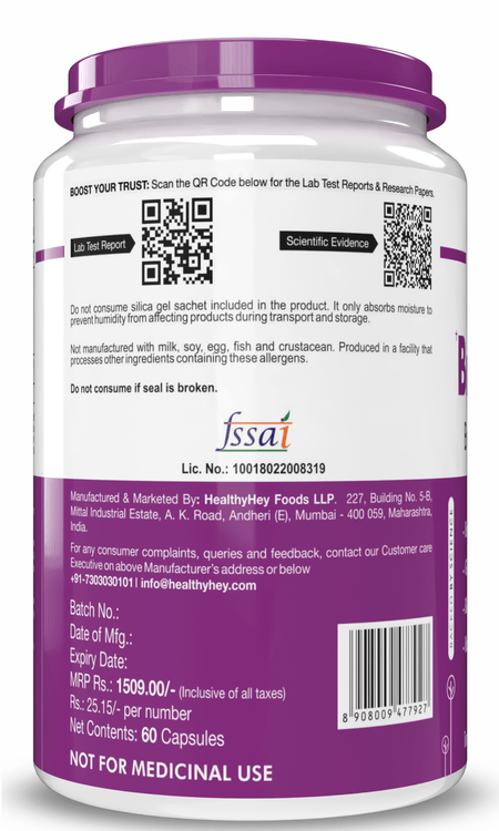 HealthyHey Nutrition Capsule BrainFocus - Natural Brain Health Formula for Memory & Focus - 60 Veg Capsules