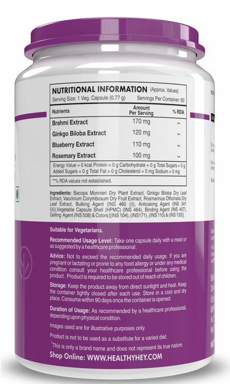 HealthyHey Nutrition Capsule BrainFocus - Natural Brain Health Formula for Memory & Focus - 60 Veg Capsules