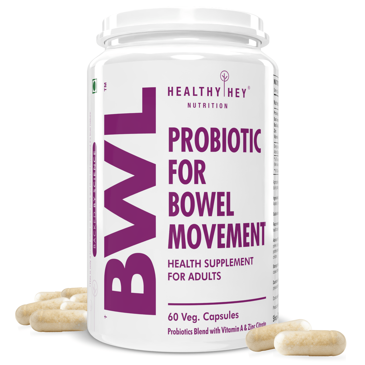 HealthyHey Nutrition Capsule BWL Probiotic For Bowel Movement  60 Vegetable Capsules