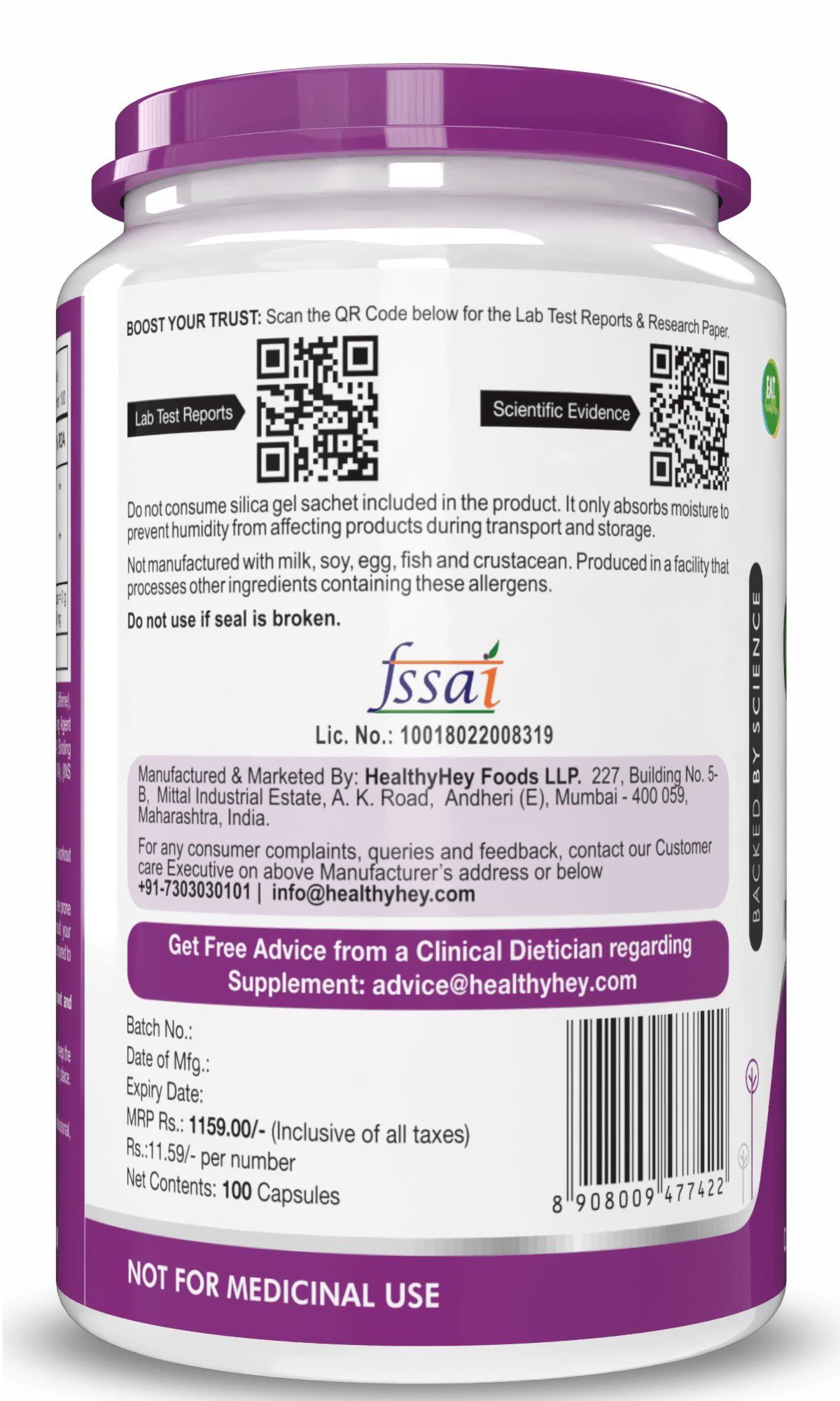 HealthyHey Nutrition Capsule Caffeine Capsules, Support sports performance - For Focus, Alertness and Performance - 100 Veg Capsules