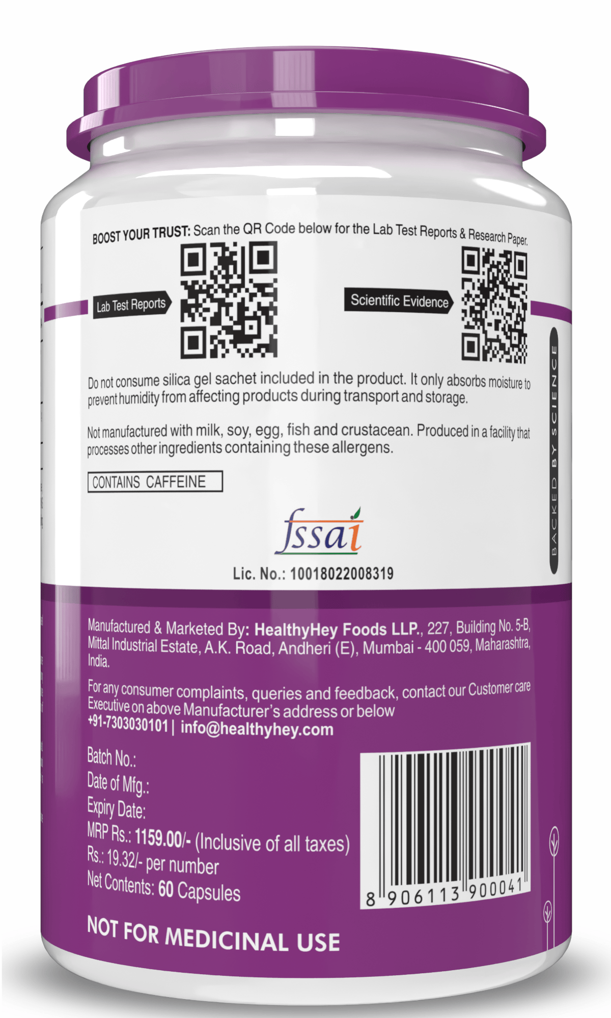 HealthyHey Nutrition Capsule Caffeine Capsules, Support sports performance - For Focus, Alertness and Performance - 100 Veg Capsules