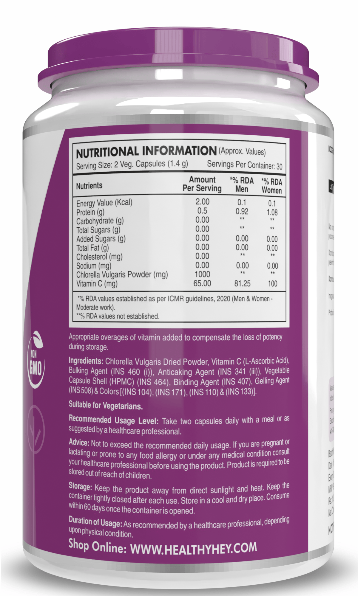 HealthyHey Nutrition Capsule Chlorella Vulgaris, Supports Immune Health 1065 mg - 60 Veg Capsules
