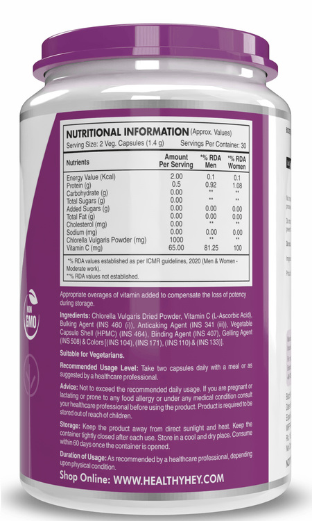 HealthyHey Nutrition Capsule Chlorella Vulgaris, Supports Immune Health 1065 mg - 60 Veg Capsules