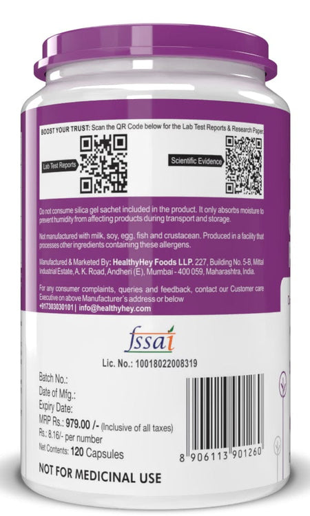 HealthyHey Nutrition Capsule Chromium Picolinate, Supports Healthy Blood -Support Glucose Metabolism (High Absorption) 120 veg Capsules, Non-GMO, Gluten Free