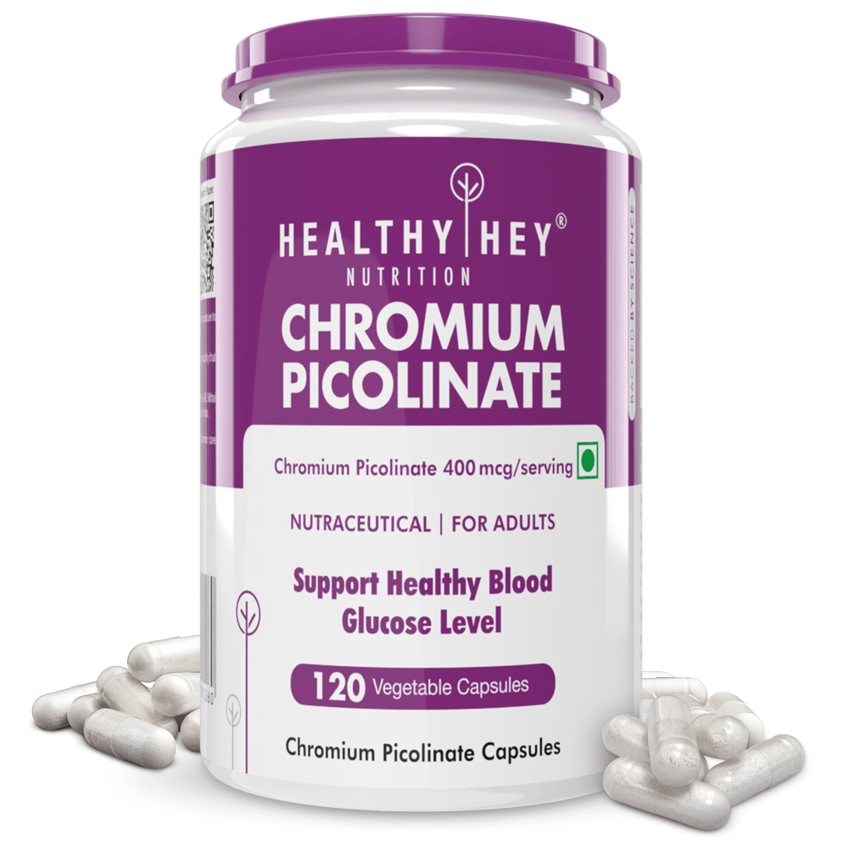 HealthyHey Nutrition Capsule Chromium Picolinate, Supports Healthy Blood -Support Glucose Metabolism (High Absorption) 120 veg Capsules, Non-GMO, Gluten Free
