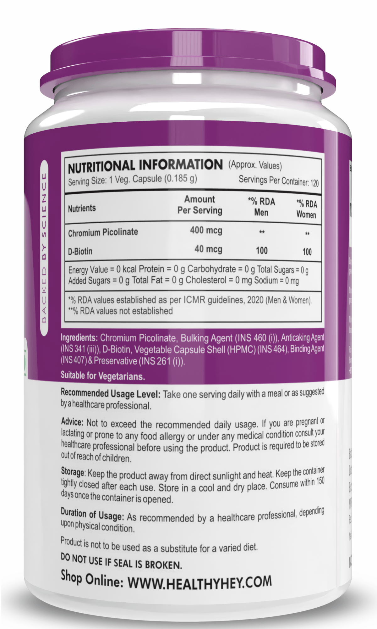 HealthyHey Nutrition Capsule Chromium Picolinate, Supports Healthy Blood -Support Glucose Metabolism (High Absorption) 120 veg Capsules, Non-GMO, Gluten Free
