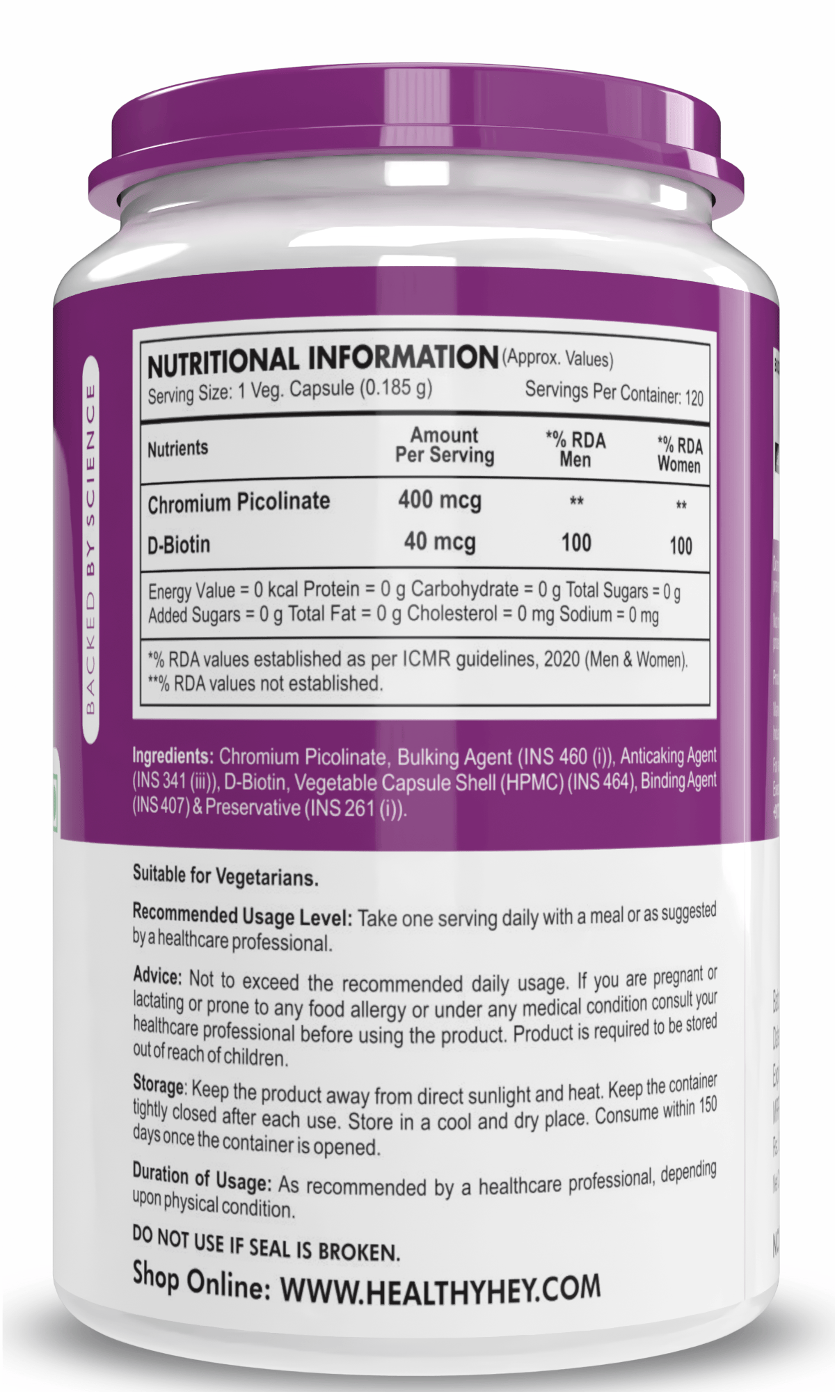HealthyHey Nutrition Capsule Chromium Picolinate, Supports Healthy Blood -Support Glucose Metabolism (High Absorption) 120 veg Capsules, Non-GMO, Gluten Free