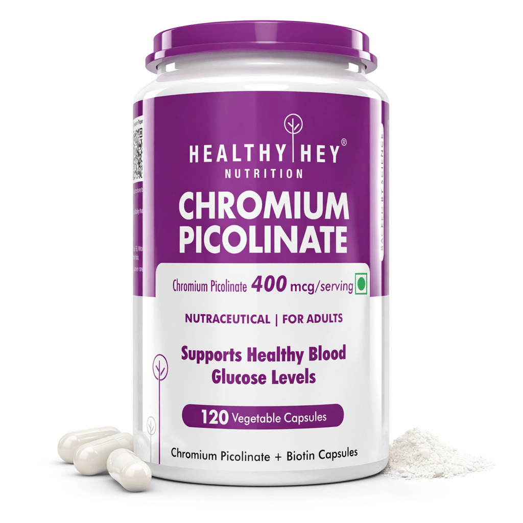 HealthyHey Nutrition Capsule Chromium Picolinate, Supports Healthy Blood -Support Glucose Metabolism (High Absorption) 120 veg Capsules, Non-GMO, Gluten Free