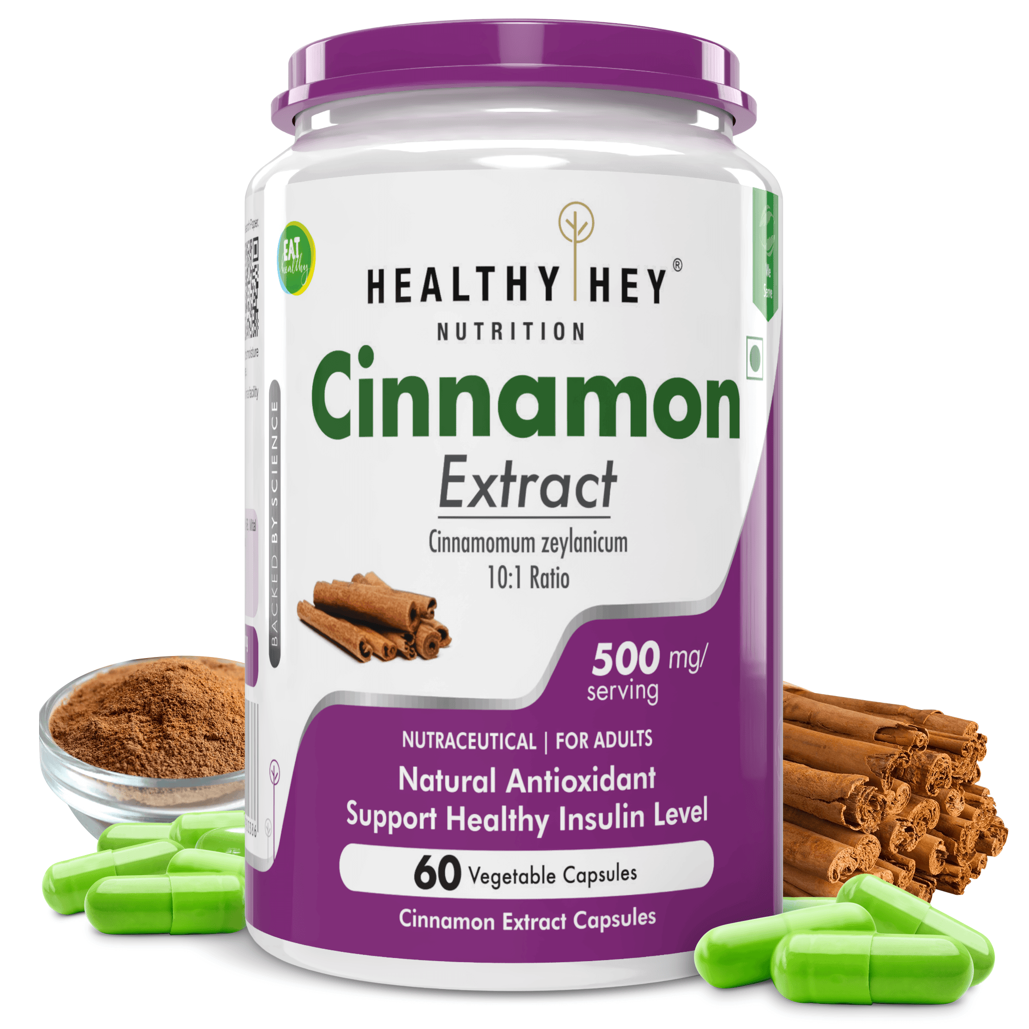 Cinnamon Extract,Natural Antioxidant & support Healthy 10:1 Ratio - Support Healthy Glucose Levels - 60 Veg Capsules