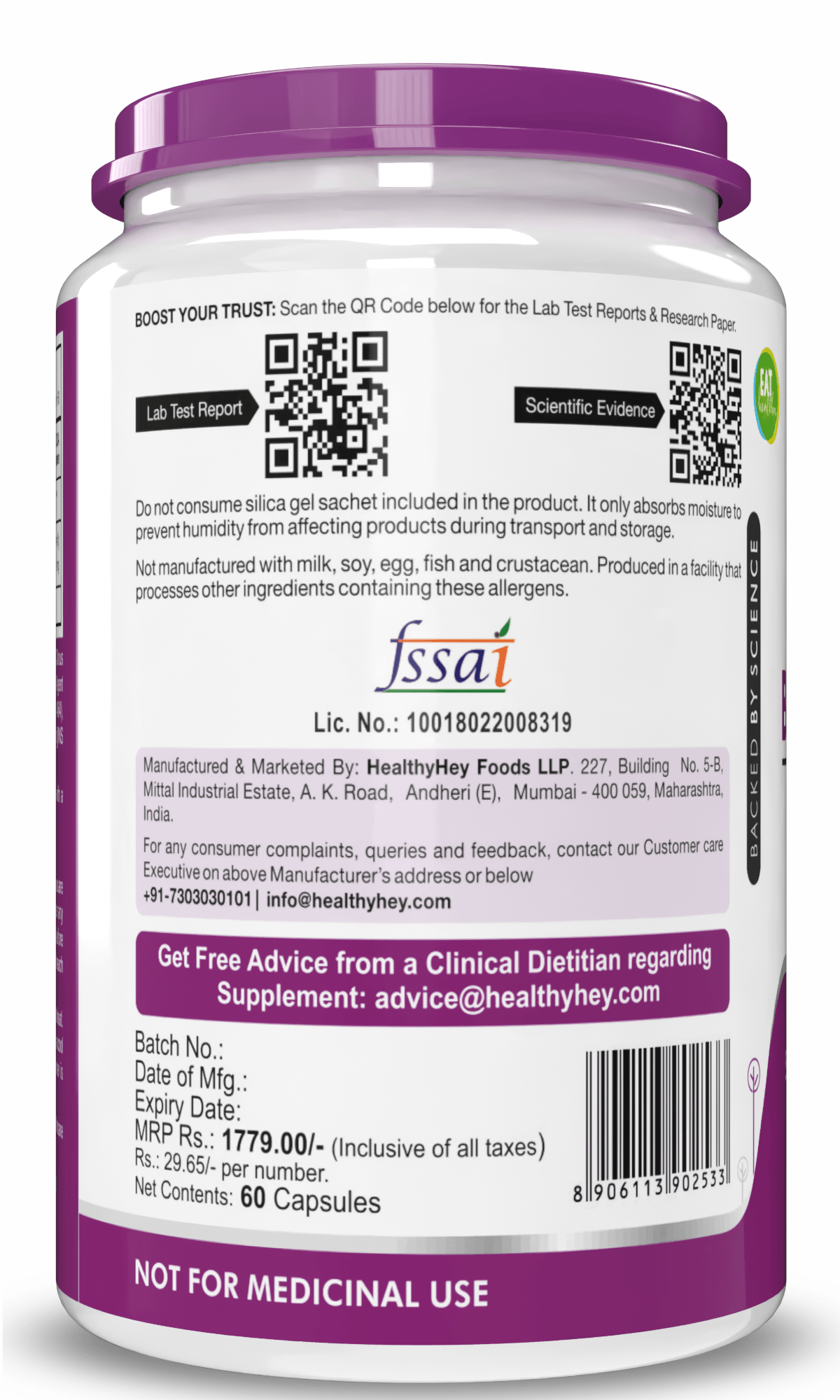 HealthyHey Nutrition Capsule Citrus Bioflavonoids -Support Blood Sugar Levels & Heart Health -  60 Vegetable Capsules