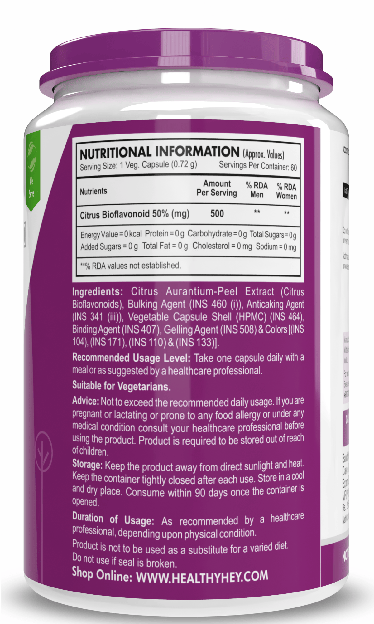 HealthyHey Nutrition Capsule Citrus Bioflavonoids -Support Blood Sugar Levels & Heart Health -  60 Vegetable Capsules