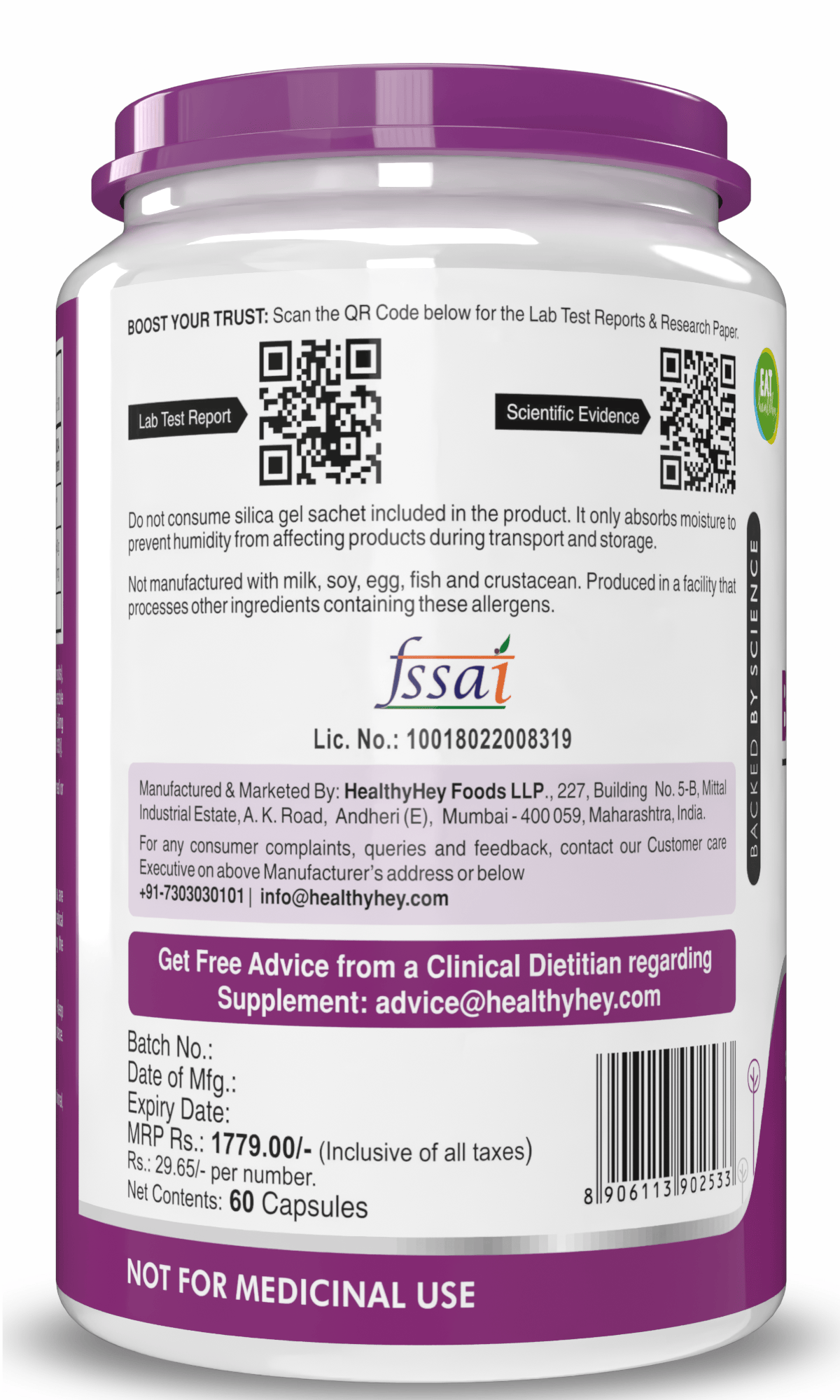 HealthyHey Nutrition Capsule Citrus Bioflavonoids -Support Blood Sugar Levels & Heart Health -  60 Vegetable Capsules