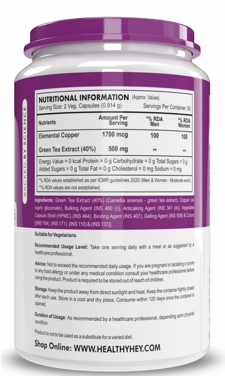 HealthyHey Nutrition Capsule Copper Gluconate, Support Bone Health - Highly Bioavailable Form - Non-GMO, Gluten Free -120 Veg. Capsules