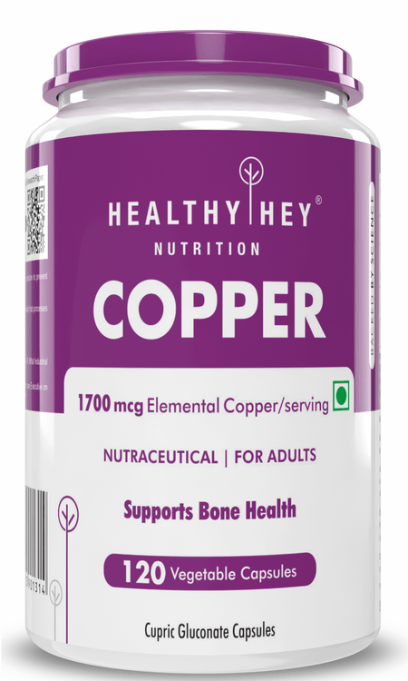HealthyHey Nutrition Capsule Copper Gluconate, Support Bone Health - Highly Bioavailable Form - Non-GMO, Gluten Free -120 Veg. Capsules
