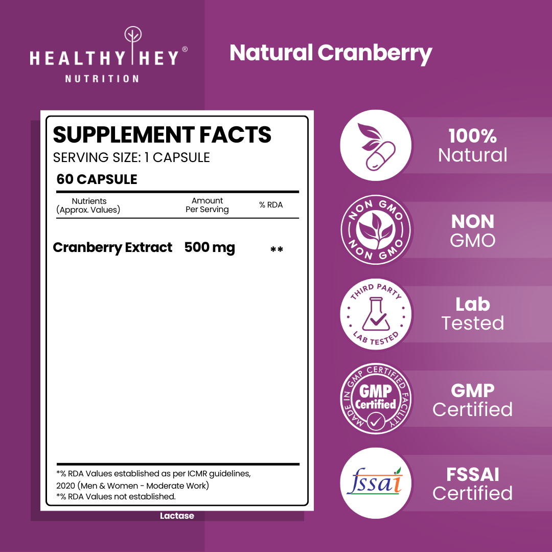 HealthyHey Nutrition Capsule Cranberry Extract, Support Urinary Tract Health (UTI) , 60 Veg Capsules