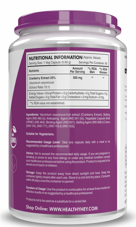 HealthyHey Nutrition Capsule Cranberry Extract, Support Urinary Tract Health (UTI) , 60 Veg Capsules