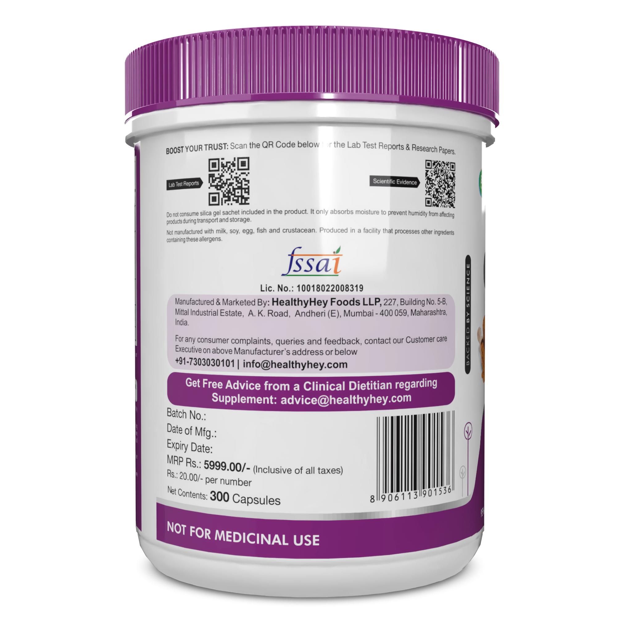 HealthyHey Nutrition Capsule Curcumin with Bioperine (Piperine) 1310mg, Natural Antioxidant help reduce inflammation & Pain (Ultra Pure) with Piperine