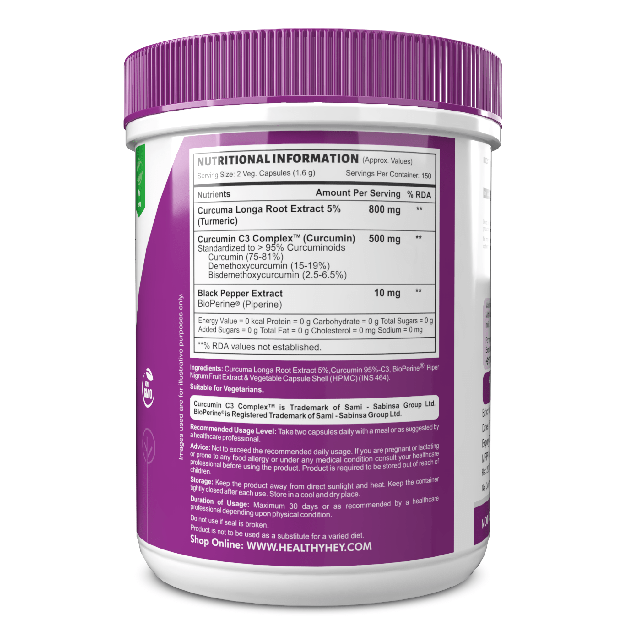 HealthyHey Nutrition Capsule Curcumin with Bioperine (Piperine) 1310mg, Natural Antioxidant help reduce inflammation & Pain (Ultra Pure) with Piperine
