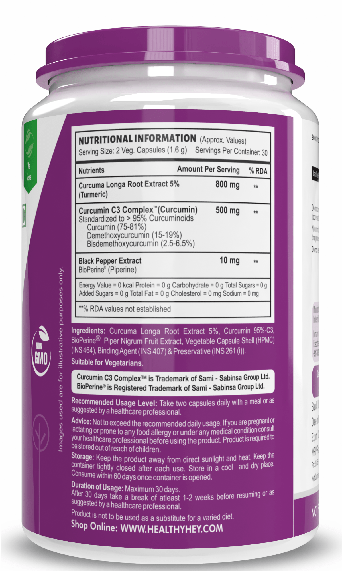 HealthyHey Nutrition Capsule Curcumin with Bioperine (Piperine) 1310mg, Natural Antioxidant help reduce inflammation & Pain (Ultra Pure) with Piperine