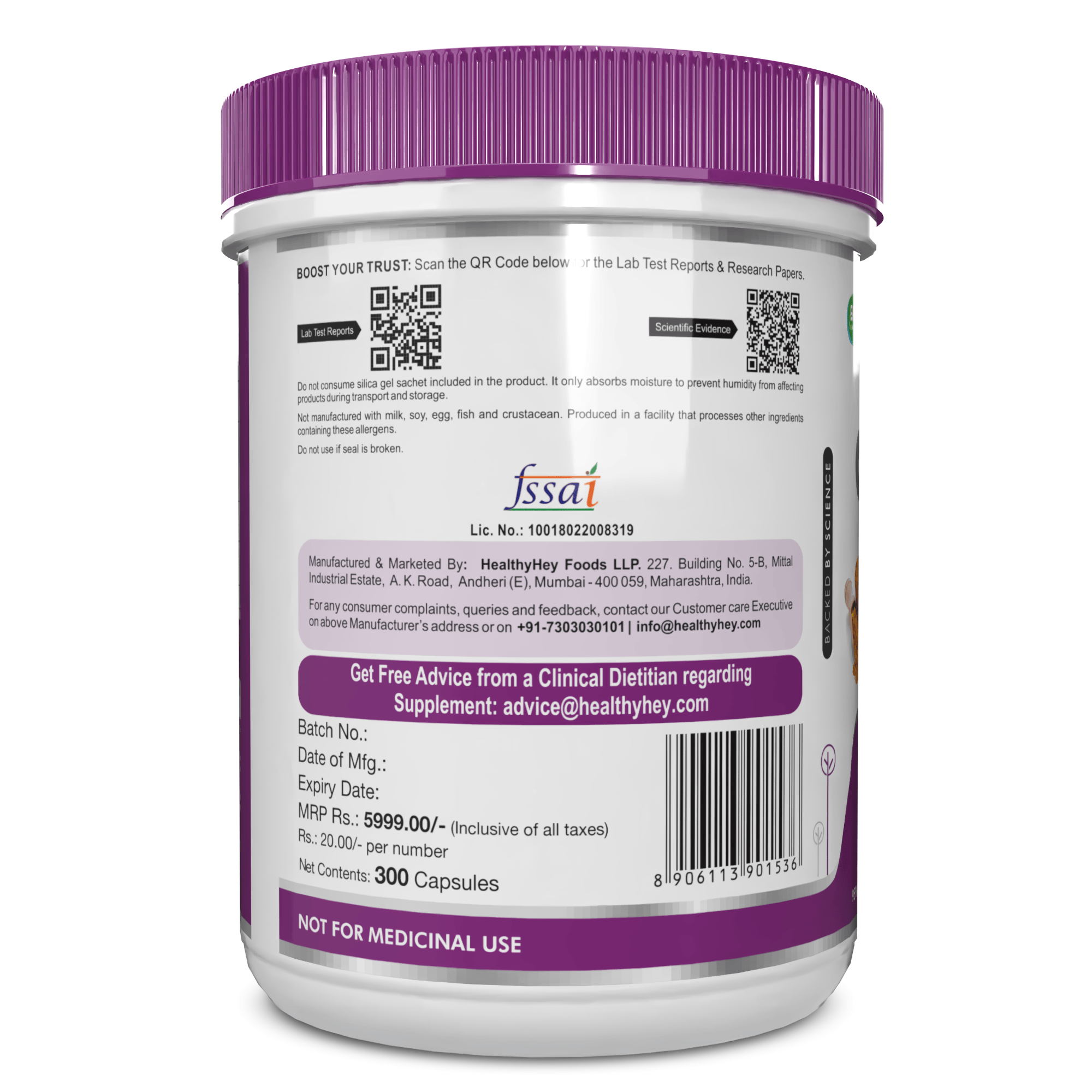 HealthyHey Nutrition Capsule Curcumin with Bioperine (Piperine) 1310mg, Natural Antioxidant help reduce inflammation & Pain (Ultra Pure) with Piperine