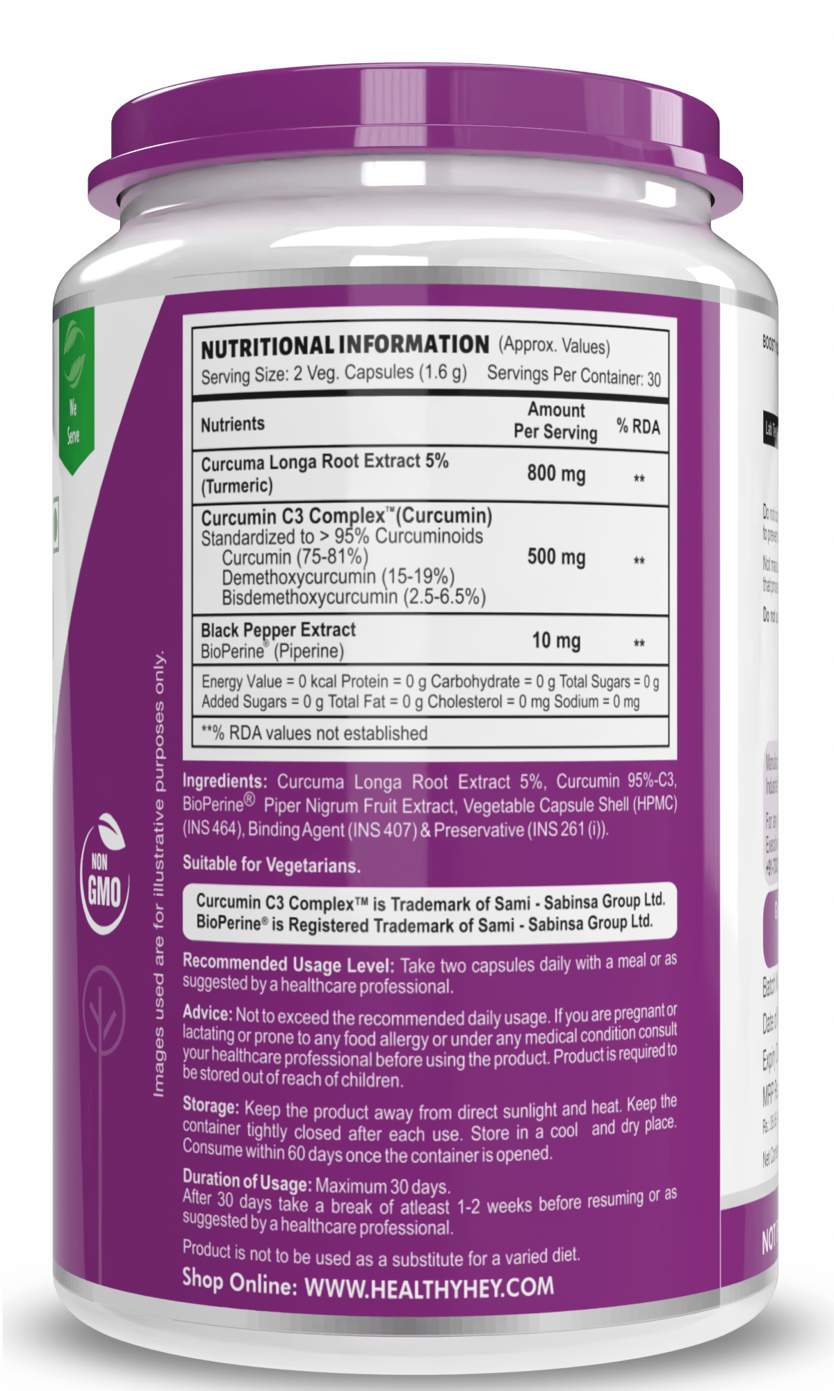 HealthyHey Nutrition Capsule Curcumin with Bioperine (Piperine) 1310mg, Natural Antioxidant help reduce inflammation & Pain (Ultra Pure) with Piperine