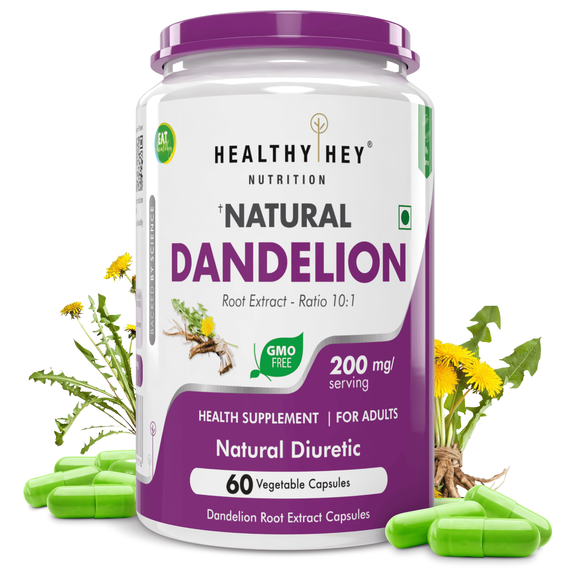 Dandelion Root Extract, -Natural - 10:1 Ratio - Natural Diuretic &amp; Support Digestion, 60 Veg Capsules