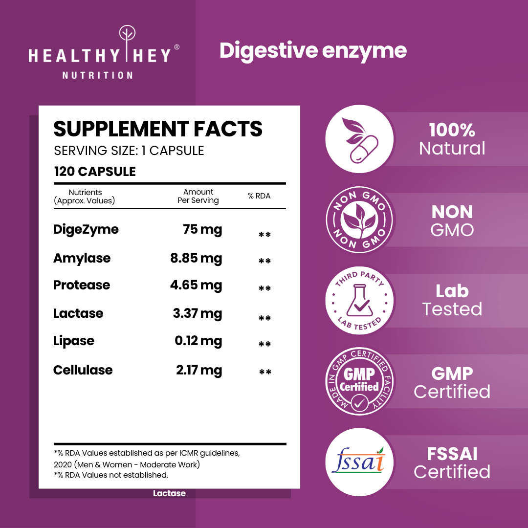 HealthyHey Nutrition Capsule Digestive Enzyme, Support Digestive Health- Multi-Enzyme Complex - 75mg