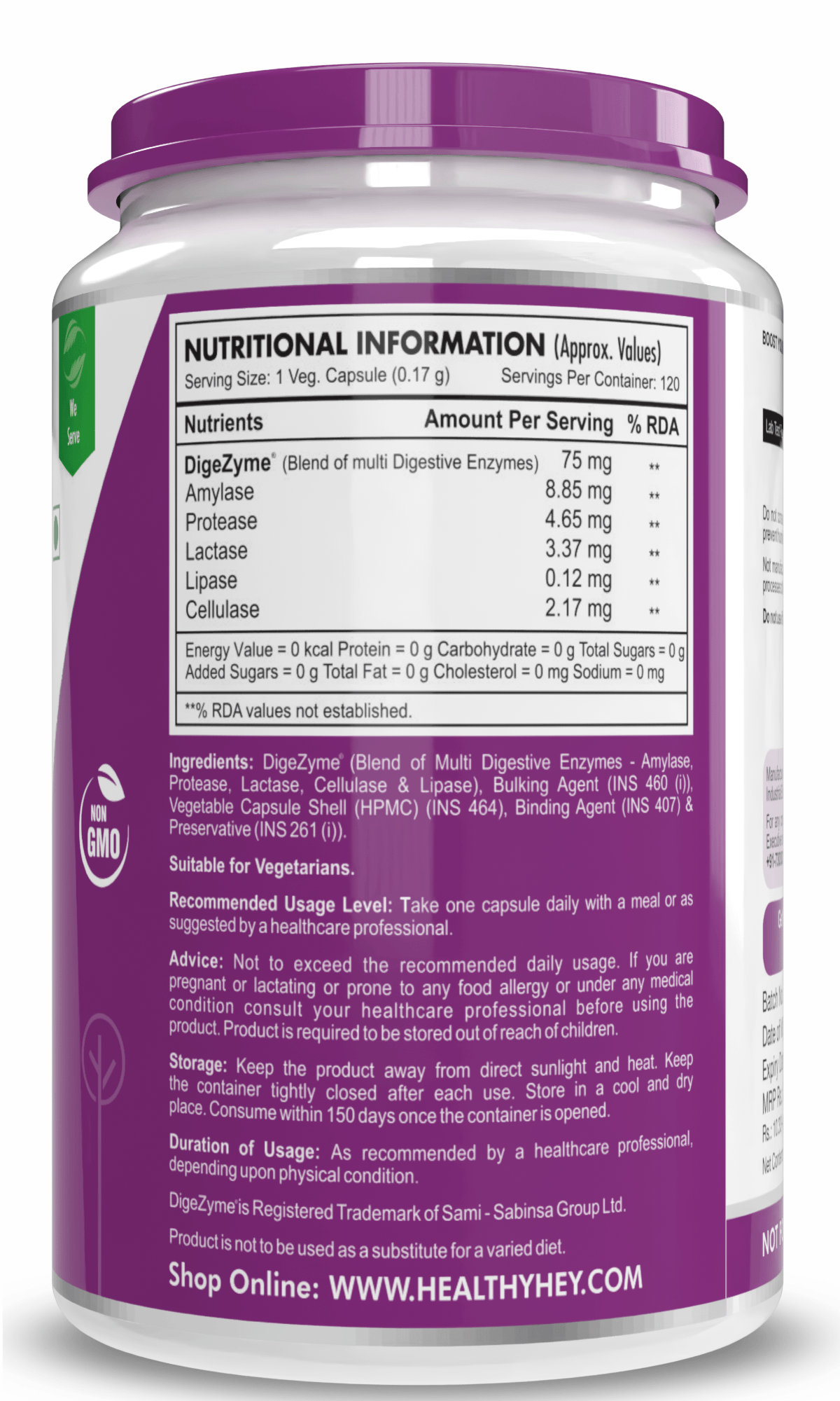 HealthyHey Nutrition Capsule Digestive Enzyme, Support Digestive Health- Multi-Enzyme Complex - 75mg