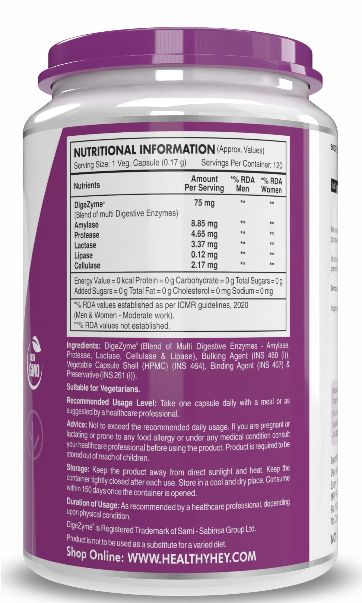 HealthyHey Nutrition Capsule Digestive Enzyme, Support Digestive Health- Multi-Enzyme Complex - 75mg