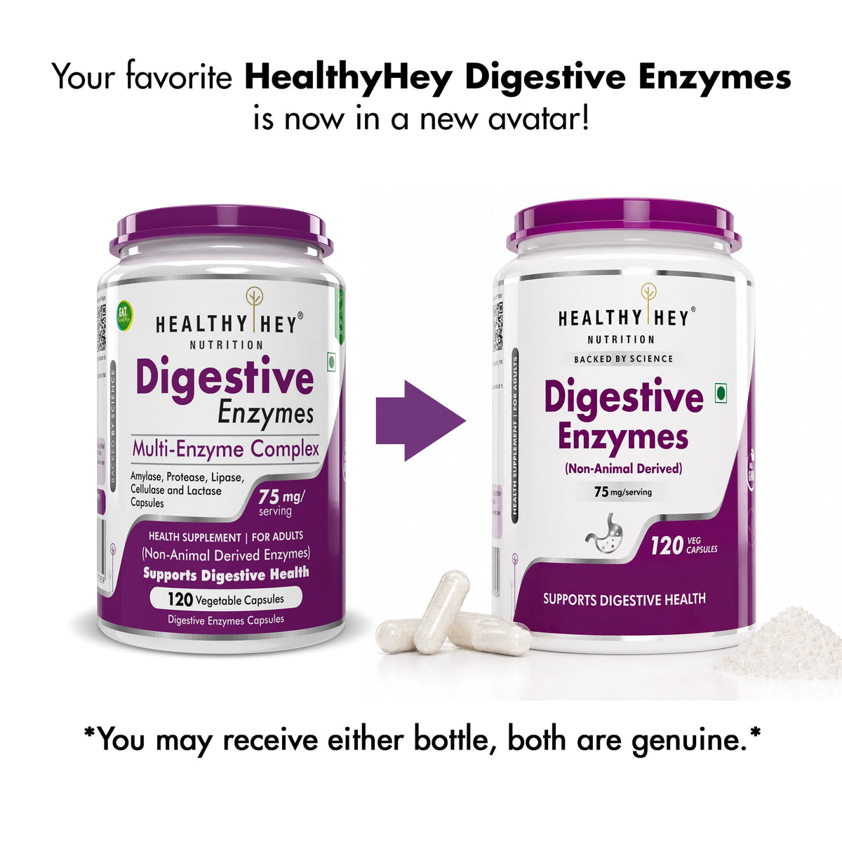 HealthyHey Nutrition Capsule Digestive Enzyme, Support Digestive Health- Multi-Enzyme Complex - 75mg