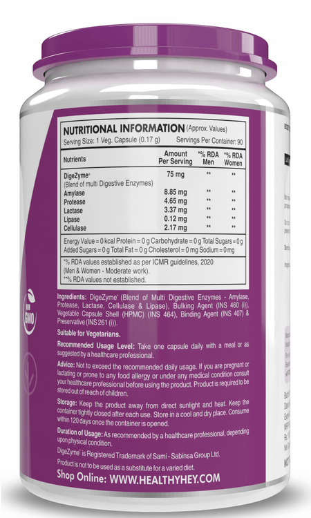 HealthyHey Nutrition Capsule Digestive Enzyme, Support Digestive Health- Multi-Enzyme Complex - 75mg