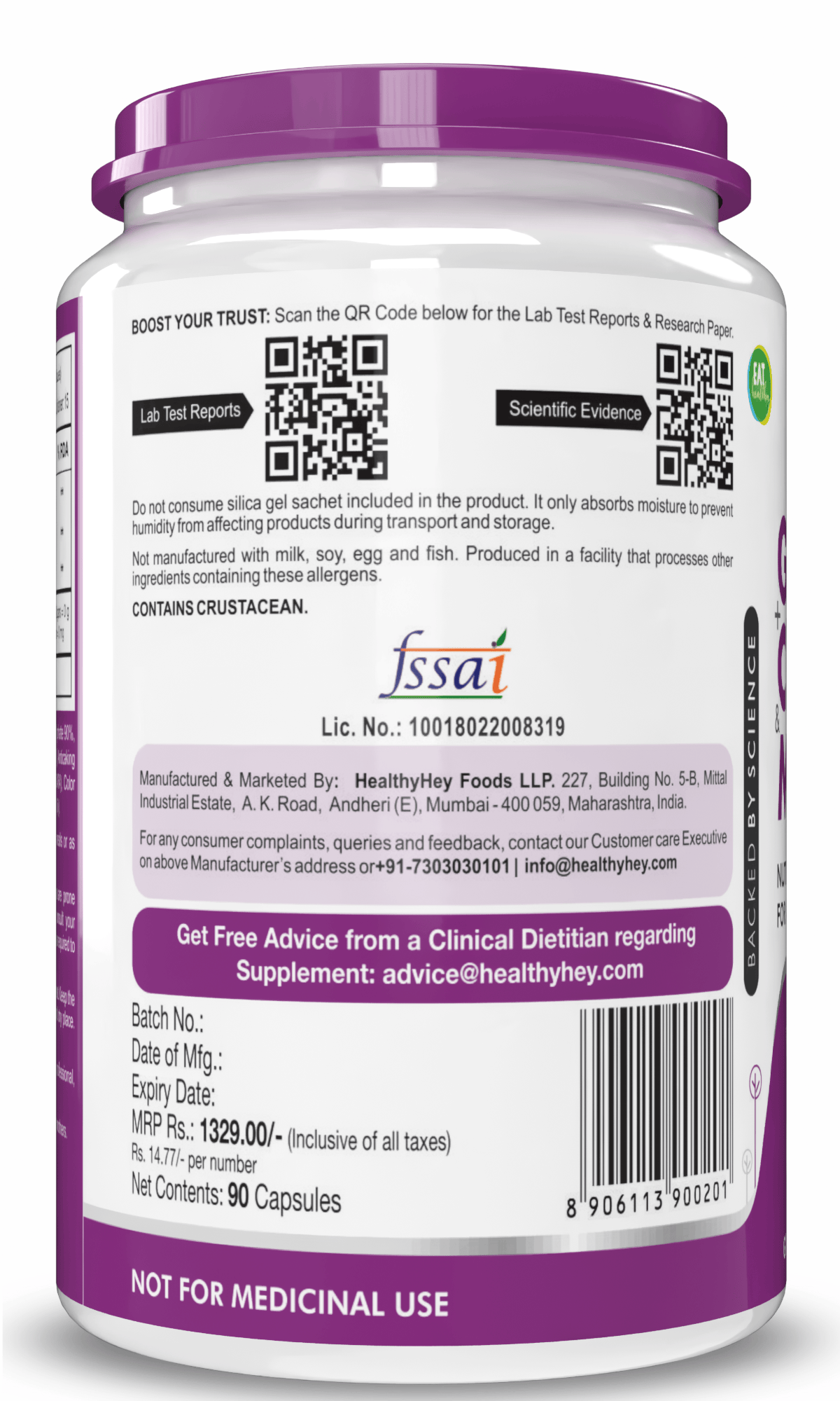 HealthyHey Nutrition Capsule Double Strength Glucosamine Chondroitin and MSM, Support Bone & joint Health for Cartilage; Joint and Bone