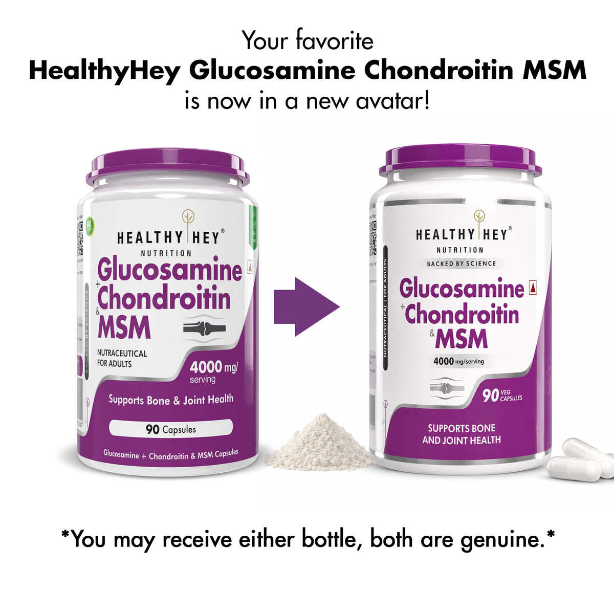 HealthyHey Nutrition Capsule Double Strength Glucosamine Chondroitin and MSM, Support Bone & joint Health for Cartilage; Joint and Bone